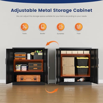 Metal Garage Storage Cabinet with 2 Doors and 2 Adjustable Shelves