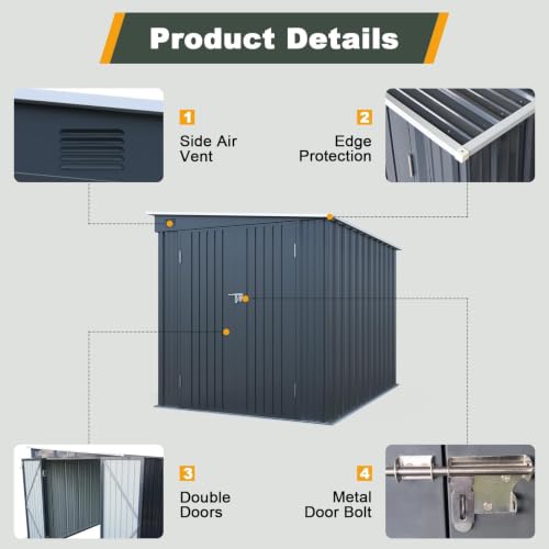 6x8 FT Metal Shed with Skylight
