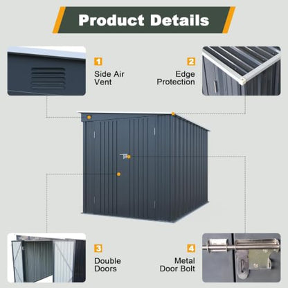 6x8 FT Metal Shed with Skylight