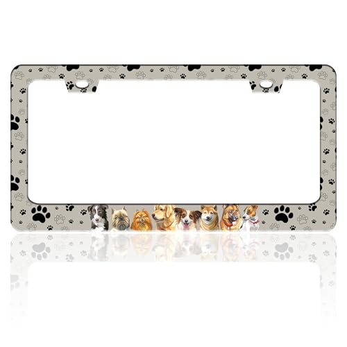 Dog Pet Paw Prints License Plate Frame Stainless Steel 6.3 X 12.2 Inch