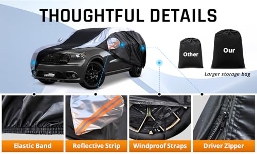 Dodge Durango Car Cover Waterproof All Weather with Silver Strip Design