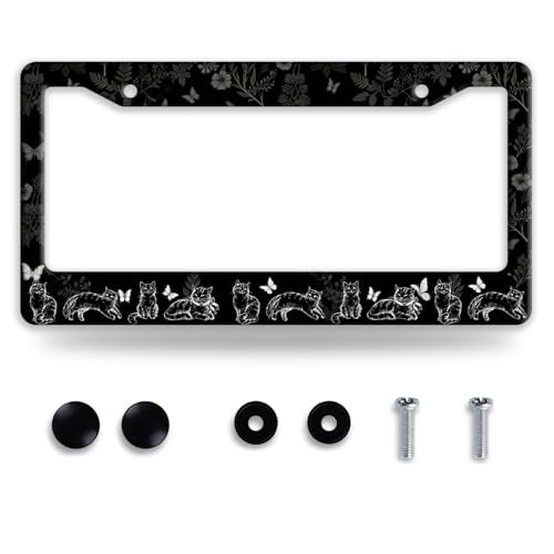Black White Cats License Plate Frame Stainless Steel Cat License Holder