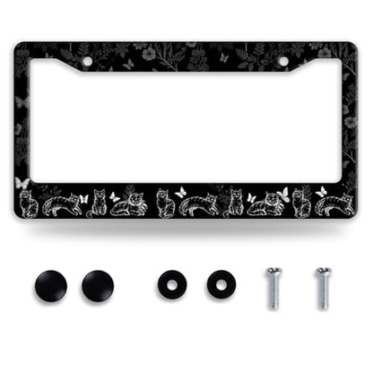 Black White Cats License Plate Frame Stainless Steel Cat License Holder