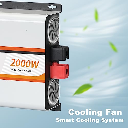 2000W Pure Sine Wave Inverter 12V DC to 120V AC Converter for Vehicles Boat Camping Outdoor Solar System