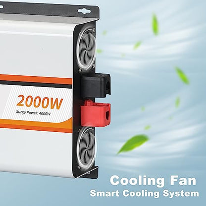 2000W Pure Sine Wave Inverter 12V DC to 120V AC Converter for Vehicles Boat Camping Outdoor Solar System