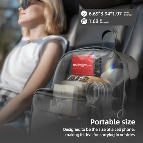500W Power Inverter DC 12V to 110V AC Car Inverter with 2 x 3.1A USB Ports and Dual AC Outlet