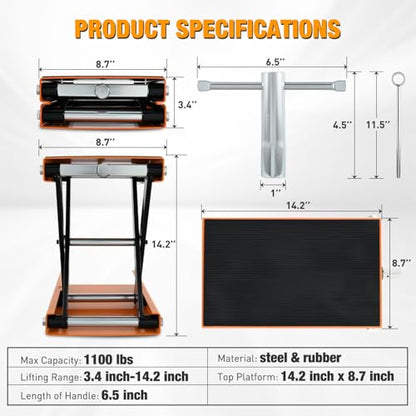 Motorcycle Lift Jack 1100 LBS Scissor Jacks Stand Lift with Wide Deck Safety Pin Handle 3.4"