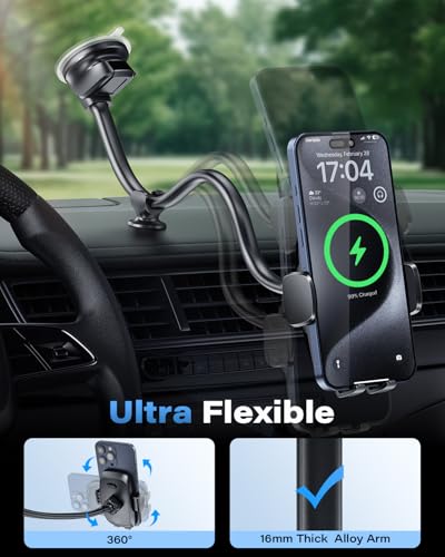 Solid Car Truck Phone Mount Holder 14" Arm Upgraded Wireless Charger