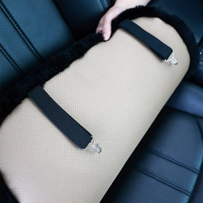 Black Genuine Sheepskin Car Seat Cover for Fuzzy Fur Wool Cushion