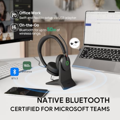 BH74 ANC Wireless Headset with Mic for Work