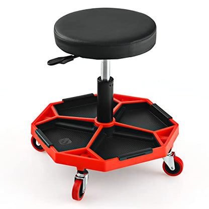 Rolling Mechanic Stool with Removable Tool Tray & Padded Cushion