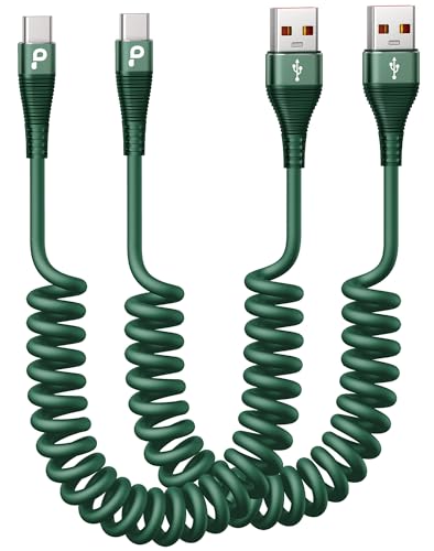 USB C Cable Fast Charging 60W 5FT 2Pack Coiled USB A to USB C Cable for Car (2 Count)