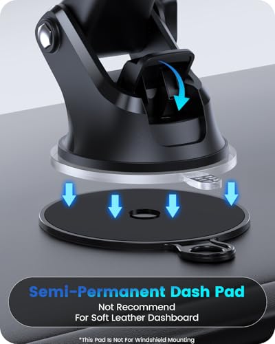 3-in-1 Car Phone Mount for Dashboard, Windshield & Air Vent – Strong Suction Cup Holder with Adjustable Arm & 360° Rotation – Universal Car Cell Phone Holder for iPhone & Android Smartphones