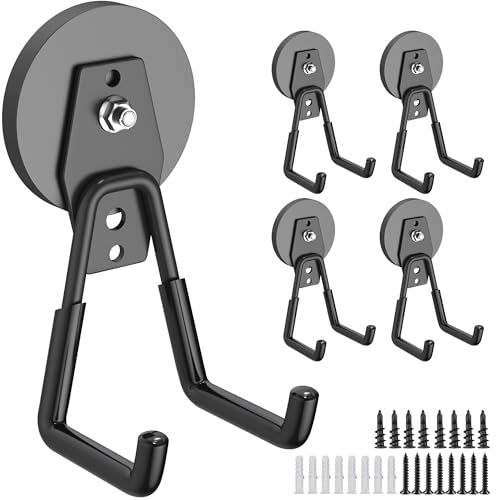 4Pcs Heavy Duty Storage Magnetic Utility Hooks Large Garage Strong Extra Magnet Hooks Hanger with Anti (4 Count)