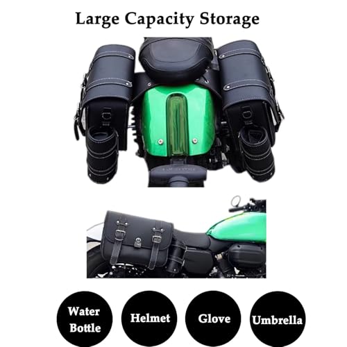 Faux Leather Motorcycle Saddlebags with Lock & Water Bottle Bag