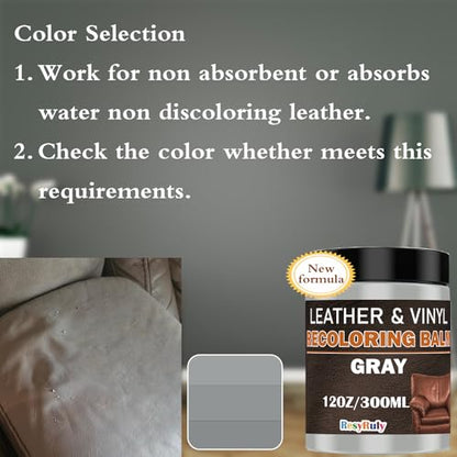 Gray Leather Recoloring Balm Vinyl Auto Dash Board Car Seats Interior Paint Furniture Dye Color Restorer Shoes Sofa Gloves Jacket Purse Bag Couch Stain Remover Fade Scratches Wear Out Repair (12 Fl Oz)