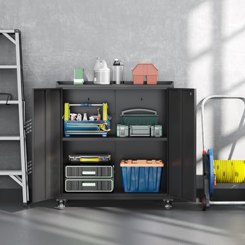34" Metal Garage Storage Cabinet with Wheels