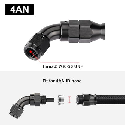 4AN 60 Degree PTFE One Piece Full Flow End Hose Fitting Aluminum Black