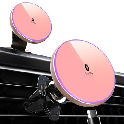 for Magsafe Car Mount Charger 15W LED RGB Car Phone Holder for Dash Vent
