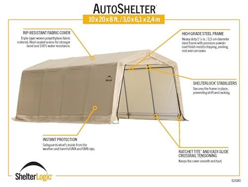 10' x 20' x 8' Peak Style Roof Instant Garage Carport Car Canopy with Steel Frame and Waterproof UV