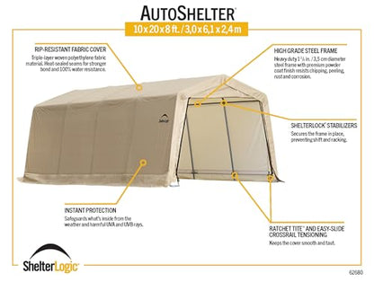 10' x 20' x 8' Peak Style Roof Instant Garage Carport Car Canopy with Steel Frame and Waterproof UV