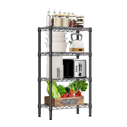 1000 lbs 4 Tier Shelf Metal Storage Shelves Wire Rack Closet Organizers with PP Board for Garage Kitchen Bathroom Laundry Black 11.8" D x 21.7" W x 39.5" H (4 Count)