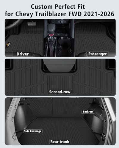 Floor Mats & Cargo Mat & Backrest Mat for Chevy Trailblazer FWD 2021 (160 Ounce)