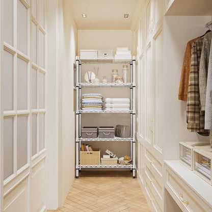1250 lbs 5 Tier Shelf Metal Storage Shelves Shelving Wire Rack Heavy Duty Closet Organizers for Garage Kitchen Bathroom Laundry Chrome 13.8" D x 29.5" W x 59.5" H (5 Count)
