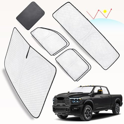 6pcs Thicken Full Window Sun Shades for Dodge Ram 1500 Crew Cab Accessories 2019 (3 Count)