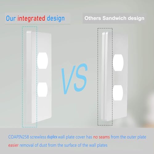 1 Gang Screwless Duplex Wall Plate Cover Single Switch Outlet Electrical Faceplate for Light Switch (10 Count)
