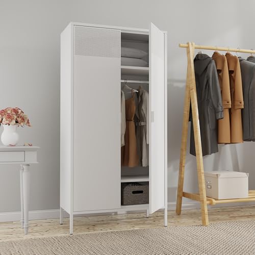 Metal Storage Cabinets Locker with Hanging Rod and Adjustable Shelves