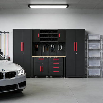 8 Piece Garage Cabinet Storage System with Workbench & Pegboard