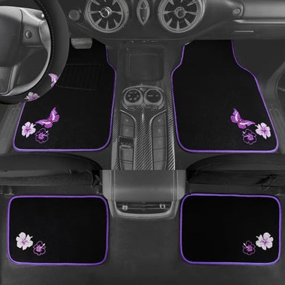 Butterfly Steering Wheel Cover and Waterproof Car Floor Mats