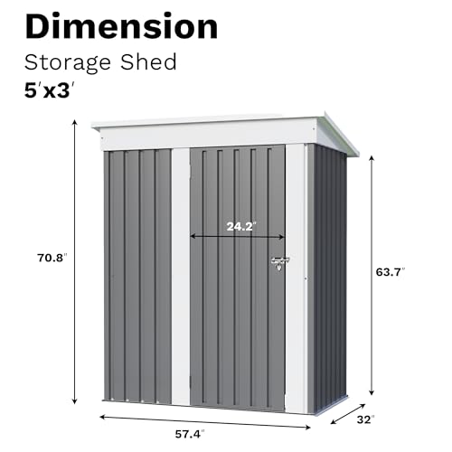 Metal Outdoor Storage Shed 5 x 3 FT Metal Shed with Lockable Door