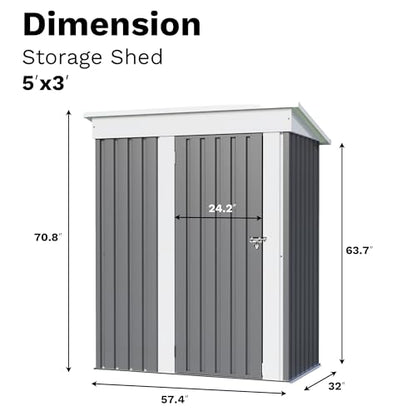 Metal Outdoor Storage Shed 5 x 3 FT Metal Shed with Lockable Door
