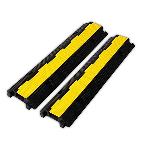 2 Pack Rubber Cable Ramp Hose Cable Protector Ramp 1 Channel 22000Lbs Load Capacity Traffic Speed Bump Wires Power Lines Extension Cord Cover for Indoor Outdoor (3 Count)