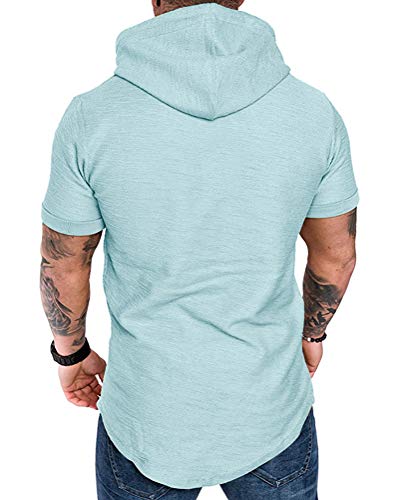Mens Fashion Hoodies Sport Pullover Solid Color Shirt Workout Lightweight Tops Sky Blue