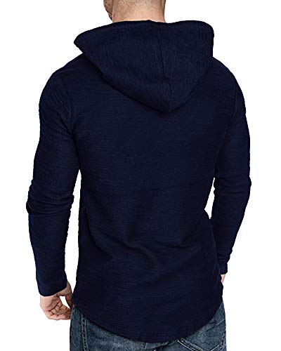 Mens Fashion Athletic Hoodies Sport Sweatshirt Solid Color Fleece Pullover Navy X
