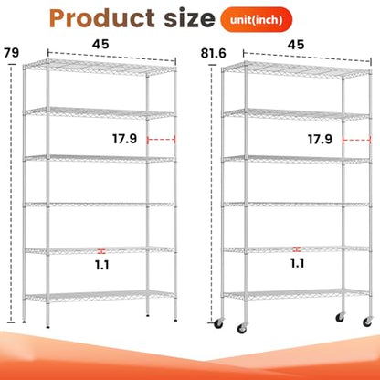 6 Tier Wire Storage Shelves with Wheels
