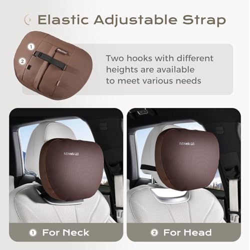 Leather Car Headrest Pillow Car Neck Pillow with Adjustable Strap