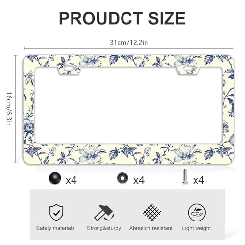 Blue Floral Flowers License Plate Frames