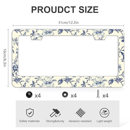 Blue Floral Flowers License Plate Frames