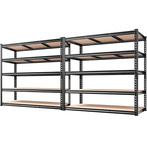 48" W Garage Shelving 3000LBS Storage Shelves 5 Tier Industrial Shelving Adjustable Metal Storage Shelves for Garage (2 Count)