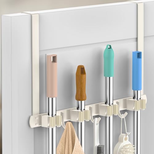 Broom Holder Over The Door with Hooks
