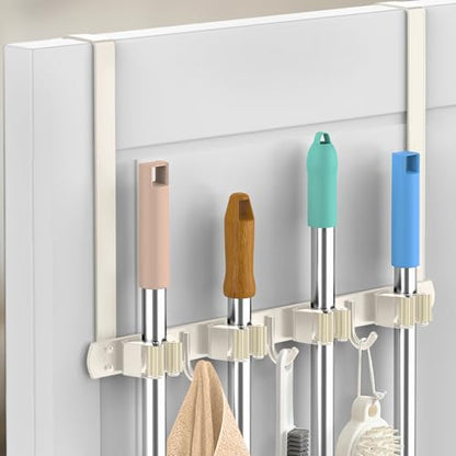 Broom Holder Over The Door with Hooks
