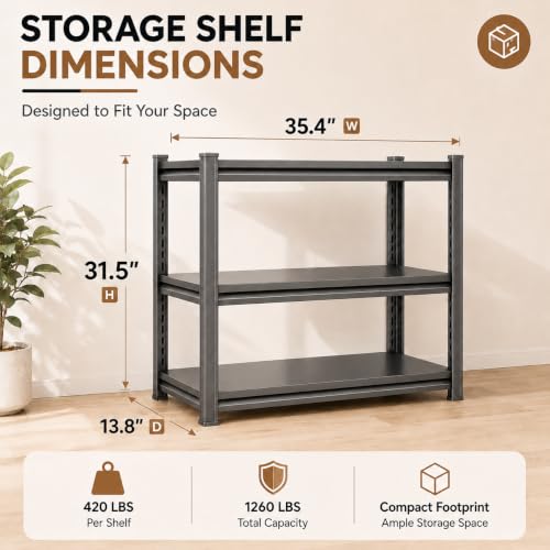 Metal Bookshelf 3 Tier Boltless Steel Bookcase Storage Shelf
