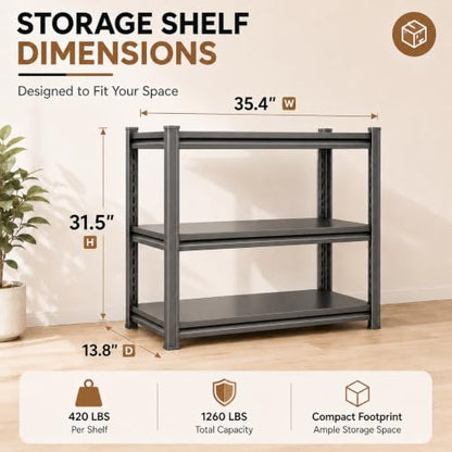 Metal Bookshelf 3 Tier Boltless Steel Bookcase Storage Shelf