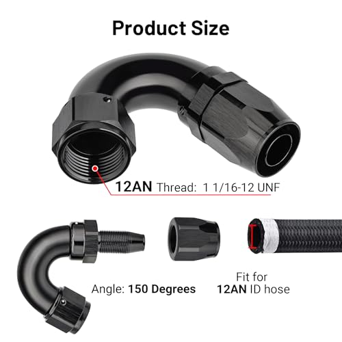 12AN 150 Degree One Piece Full Flow Hose End Fitting Swivel for CPE Braided Hose