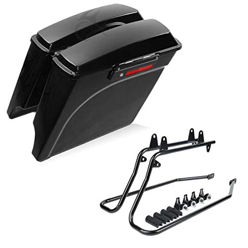 Motorcycle 5" Stretched Saddlebags with Black Conversion Brackets Fit For Harley Softail Deluxe Heritage Softail 1984