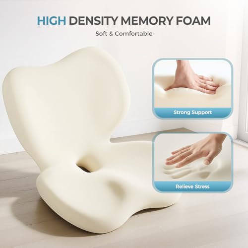 2 in1 Truck Seat Cushion and Lumbar Support Pillow Memory Foam Car Seat Cushion with Adjustable Strap for Truck Driver Long Drives